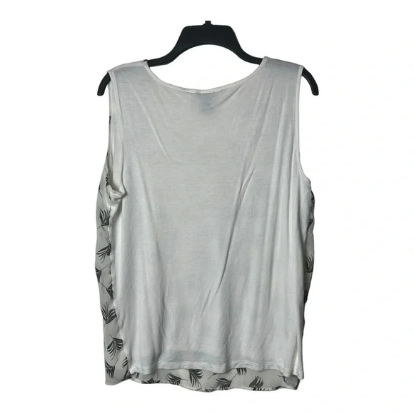1488. ANN TAYLOR FACTORY SLEEVELESS TOP SIZE LARGE WHITE WITH GREEN TROPICAL - Picture 6 of 9